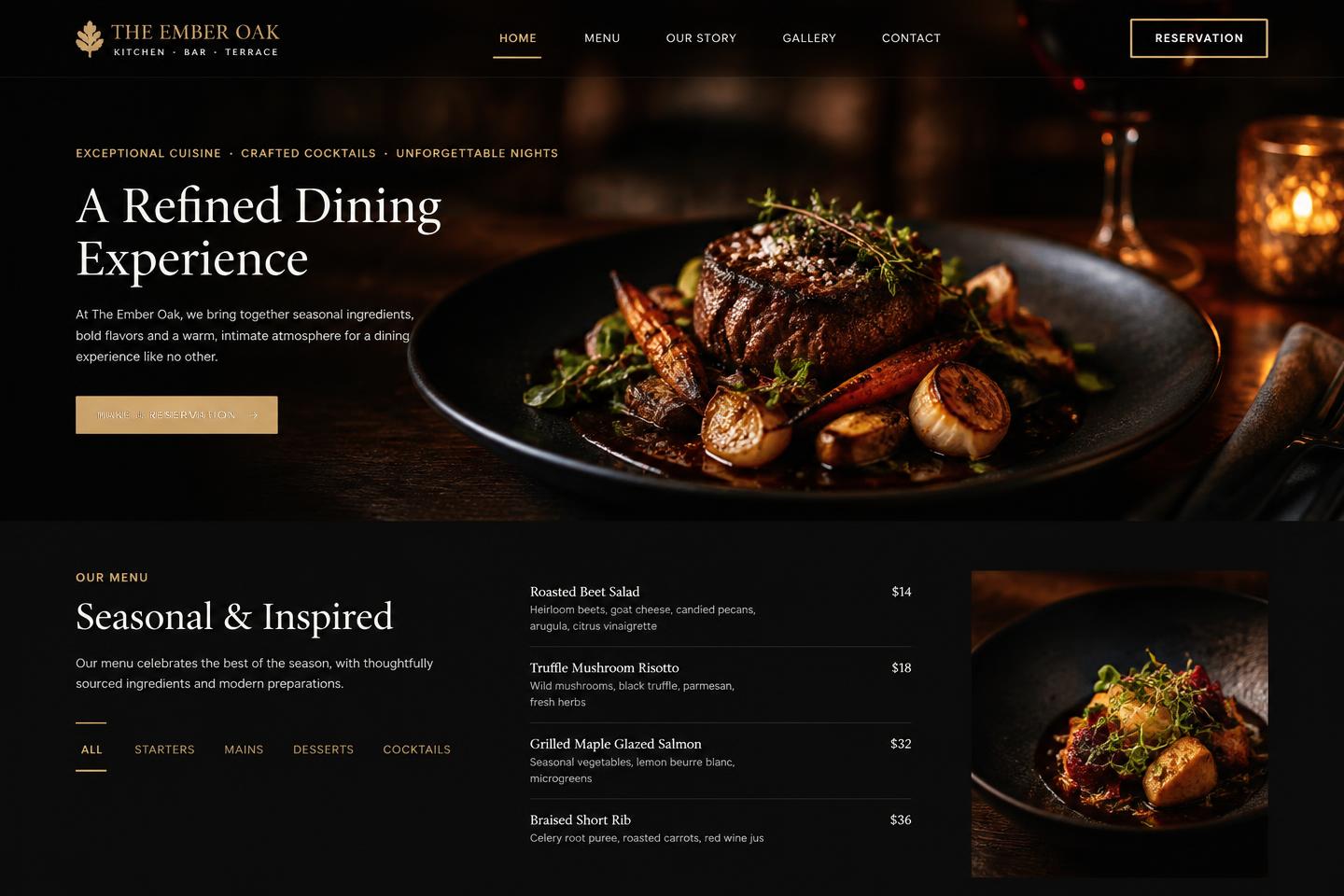 The Ember Oak concept homepage on desktop